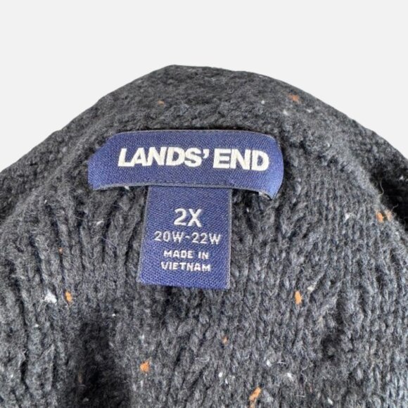 Land’s End Chunky Diamond 3D Pom Pom Rollneck Black Tweed Knit Sweater (Size 2X) - Picture 9 of 12